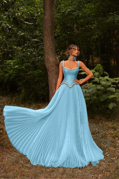 Sleeveless Spaghetti Straps Prom Dress With Beads