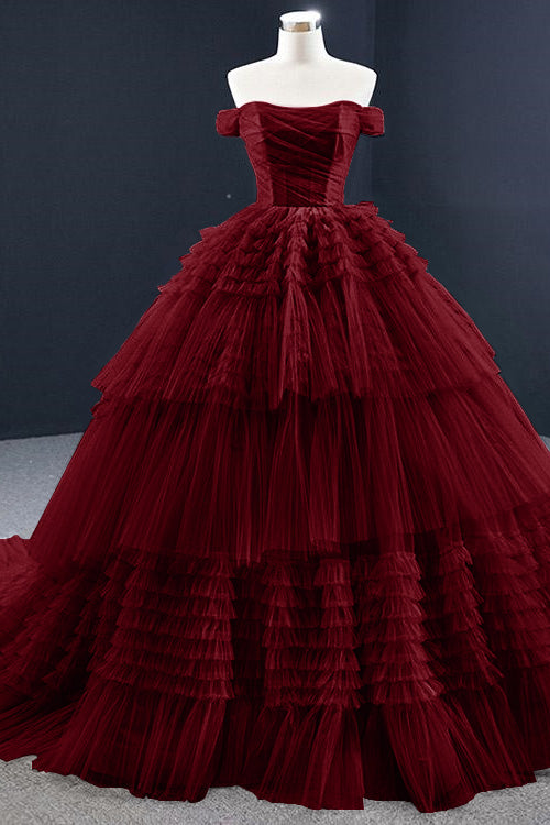 Lotus Ball Grown Prom Dress Tulle Layered With Off-The-Shoulder Strapless On Sale