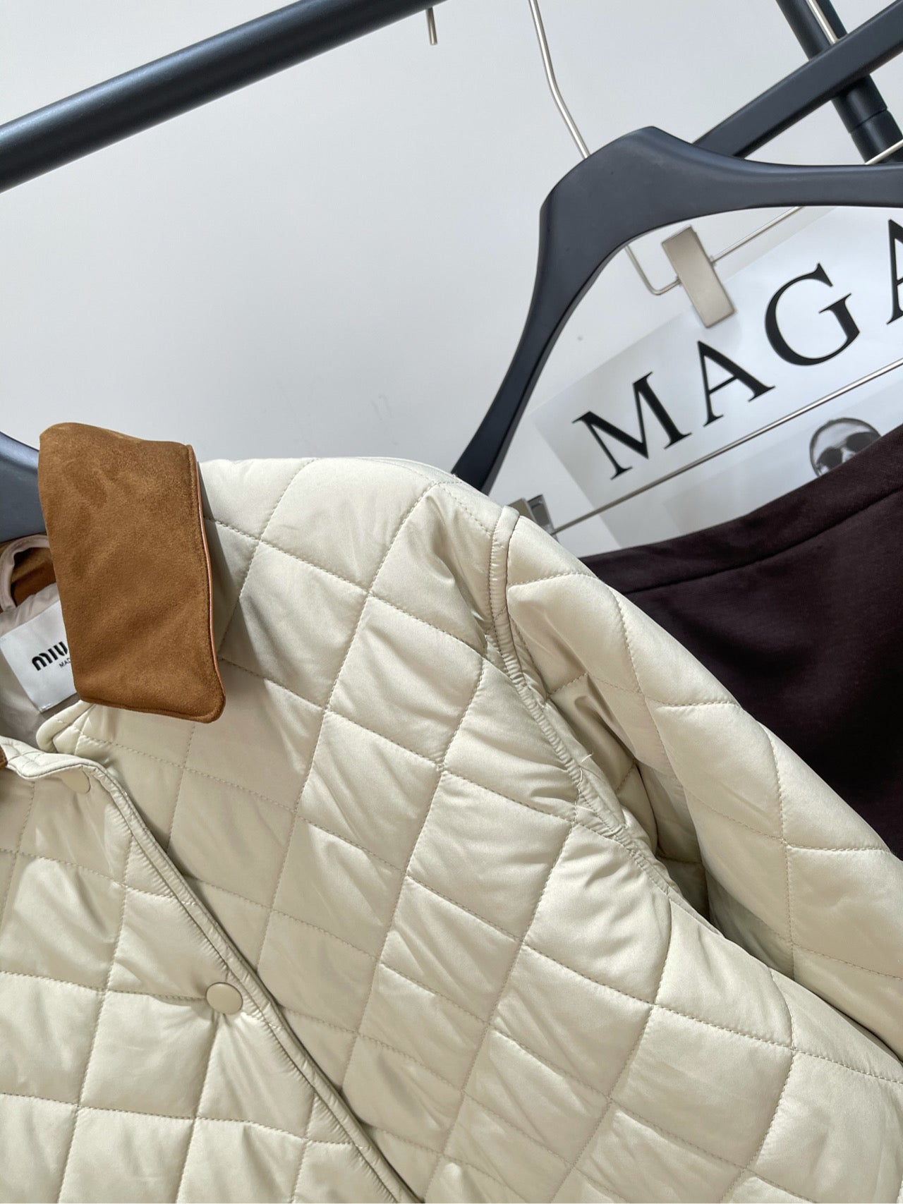Miu Miu 25 Apricot Brown Plaid Quilted Jacket 296673