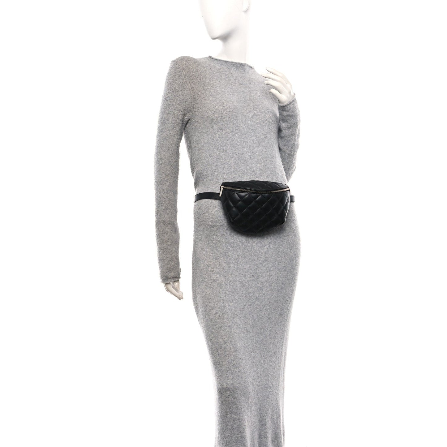 Calfskin Quilted Waist Belt Bag Black