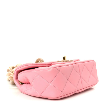 Lambskin Wenge Quilted Mini Fashion Wood Square Flap Pink