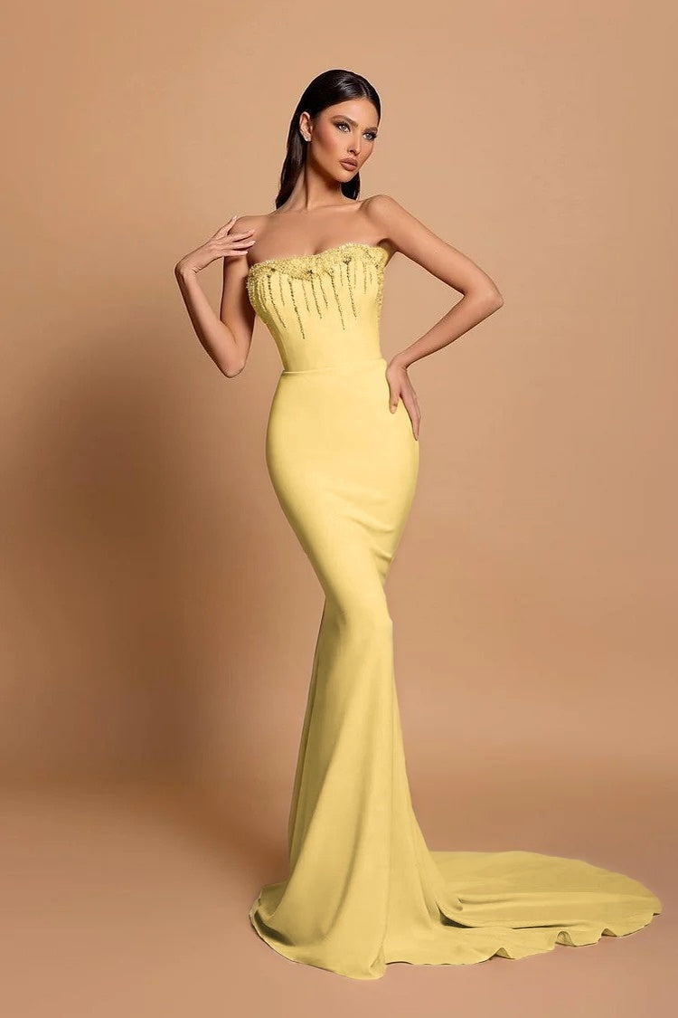 Strapless Pink Sleeveless Long Mermaid Beading Evening Dress