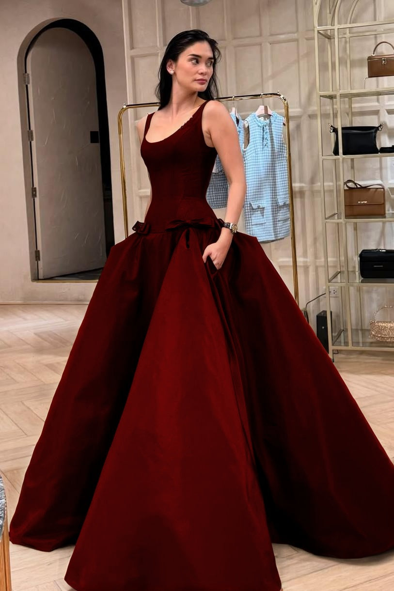Elegant Sleeveless Wide Straps A Line Long Prom Dress With Bowknot