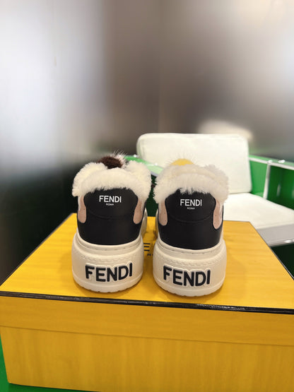 Fendi 2025 Match Platform Sneakers Black Leather Wool 562578