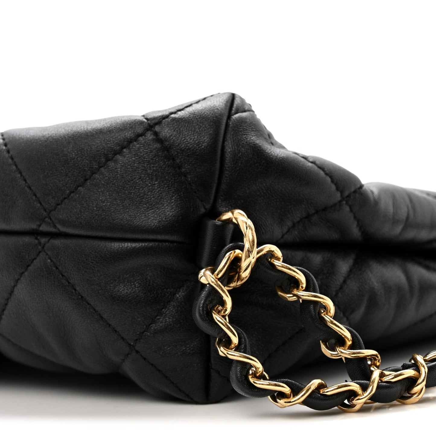 Lambskin Quilted Maxi Hobo Black