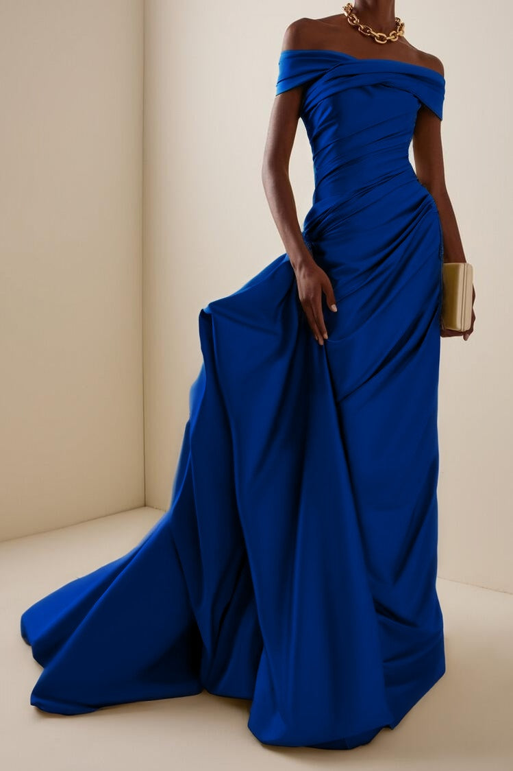 Glamorous Off the Shoulder Sleeveless Long Evening Dress With Pleated