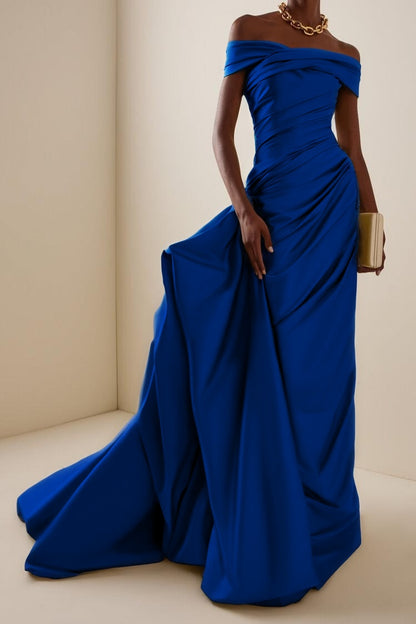Glamorous Off the Shoulder Sleeveless Long Evening Dress With Pleated