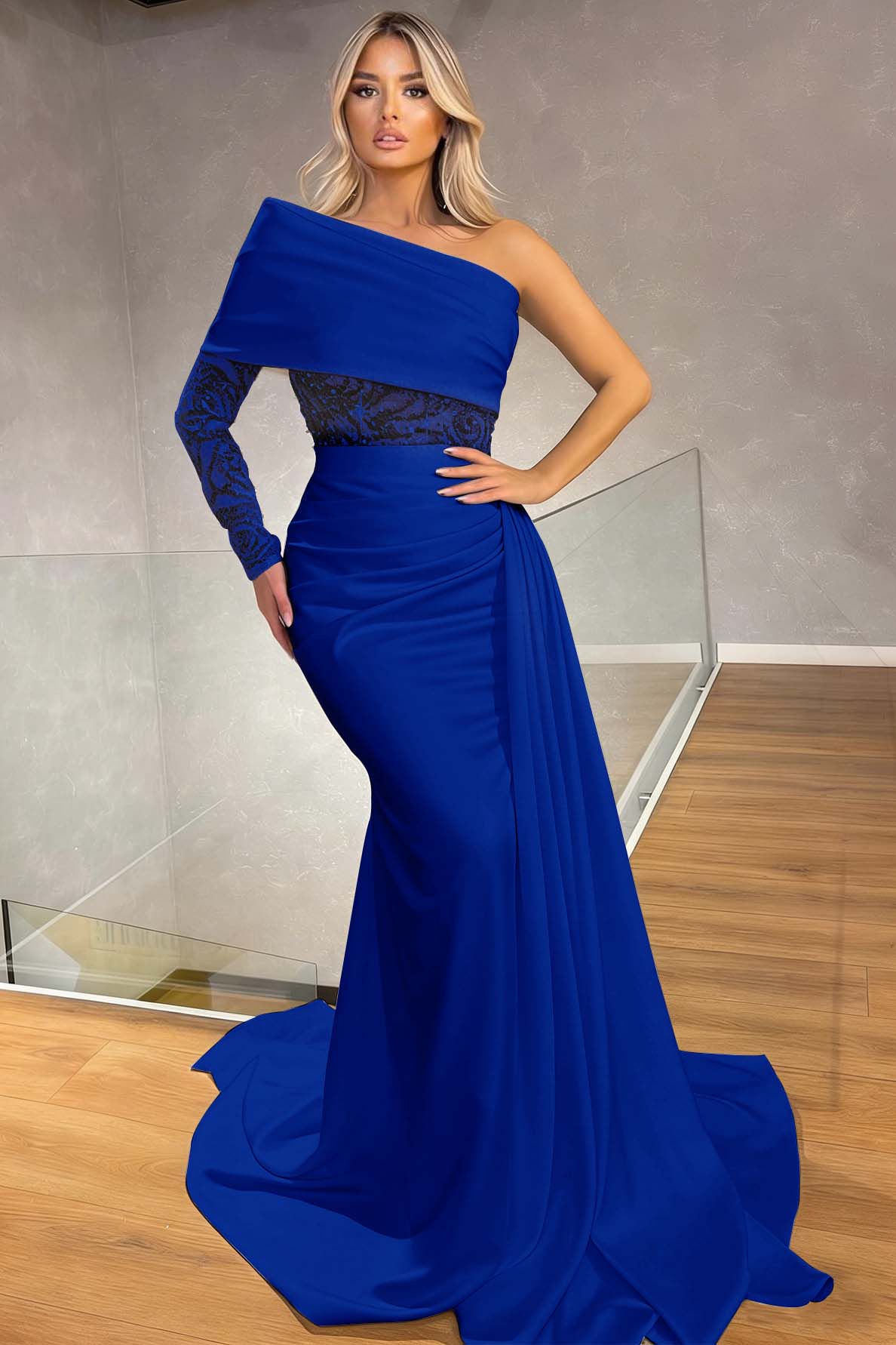 Sexy One Shoulder Long Sleeve Mermaid Evening Dress With Ruffles Sequins