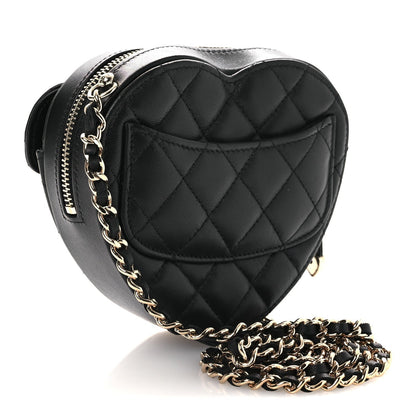 Lambskin Quilted CC In Love Heart Clutch With Chain Black