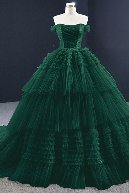 Lotus Ball Grown Prom Dress Tulle Layered With Off-The-Shoulder Strapless On Sale