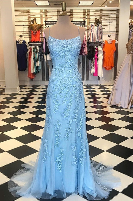 Amazing Spaghetti-Straps Mermaid Prom Dress Tulle With Appliques