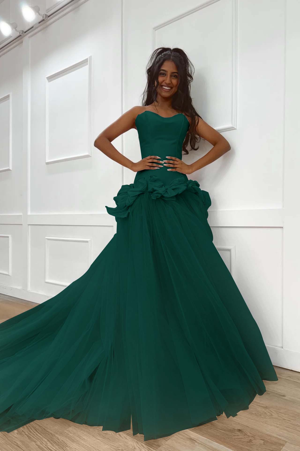 Pink Sweetheart Mermaid Evening Dress in Satin and Tulle with Bows