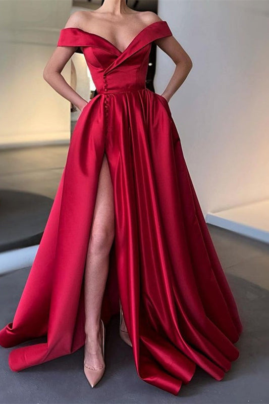 Long Slit Prom Off-the-Shoulder Dress