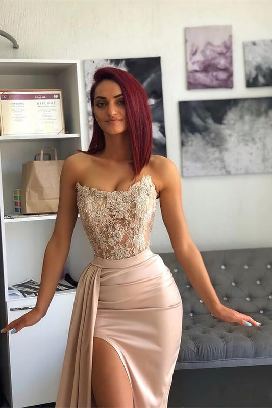 Amazing Sleeveless Mermaid Slit Prom Dress With Appliques Ruffles