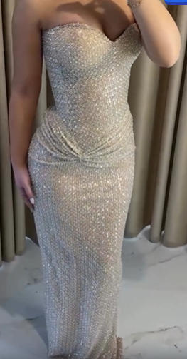 Luxury Sequines Mermaid V Neck Sexy Satin Sleeveless Prom Dress
