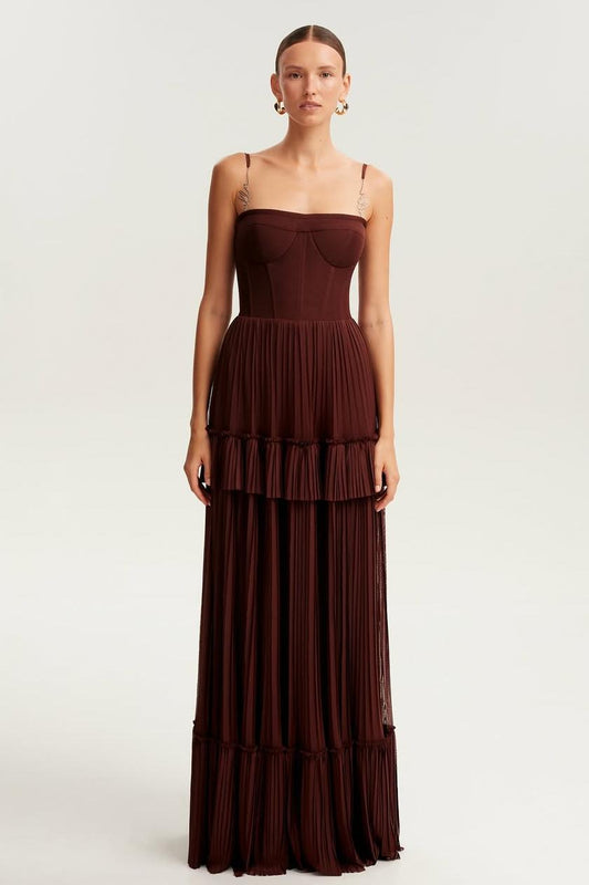 Sleeveless Square Spaghetti Straps Prom Dress With Pleated