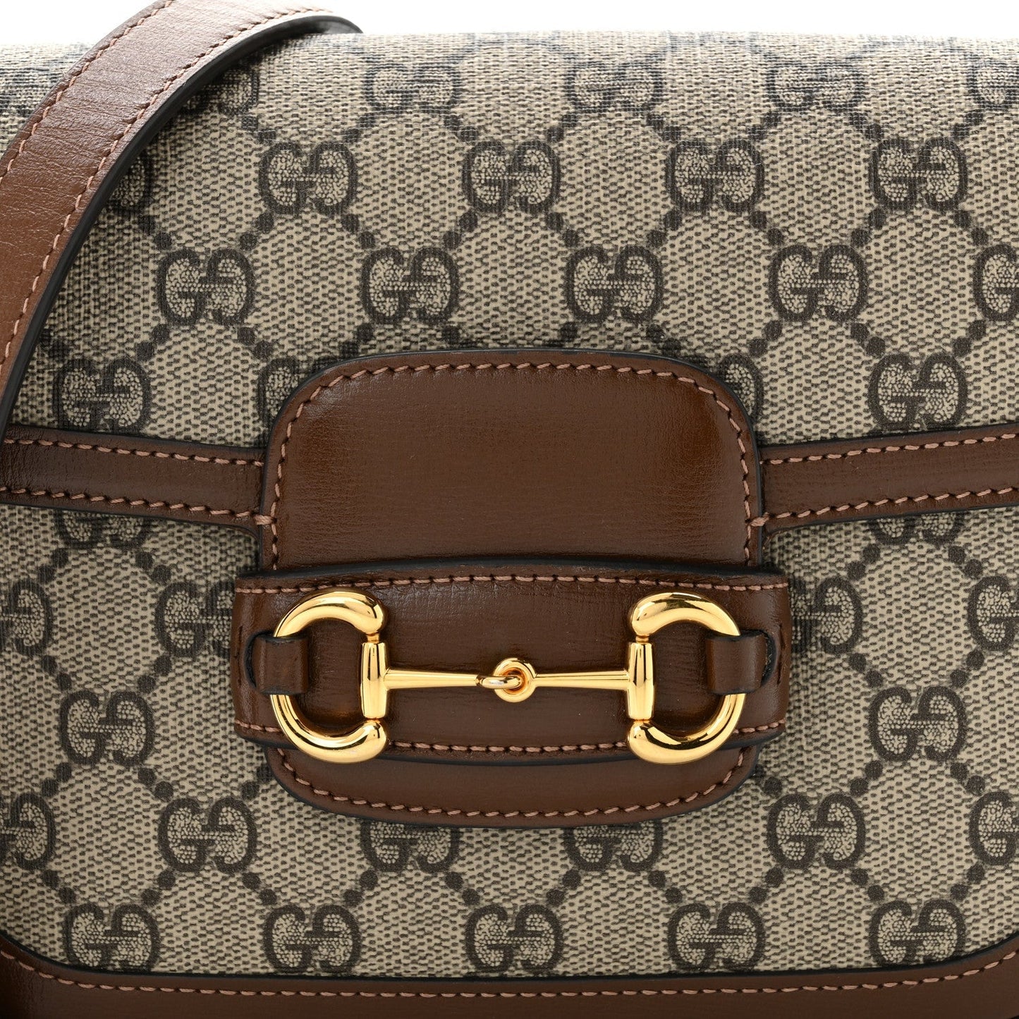 GG Supreme Monogram Web Mini Horsebit 1955 Shoulder Bag Beige Brown Sugar