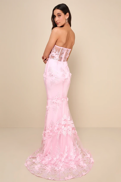Sleeveless Strapless Sweetheart Mermaid Embroidery Prom Dress