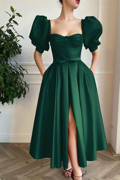 Front Split Short Prom Dress Square With Short Sleeves Wine Red Online