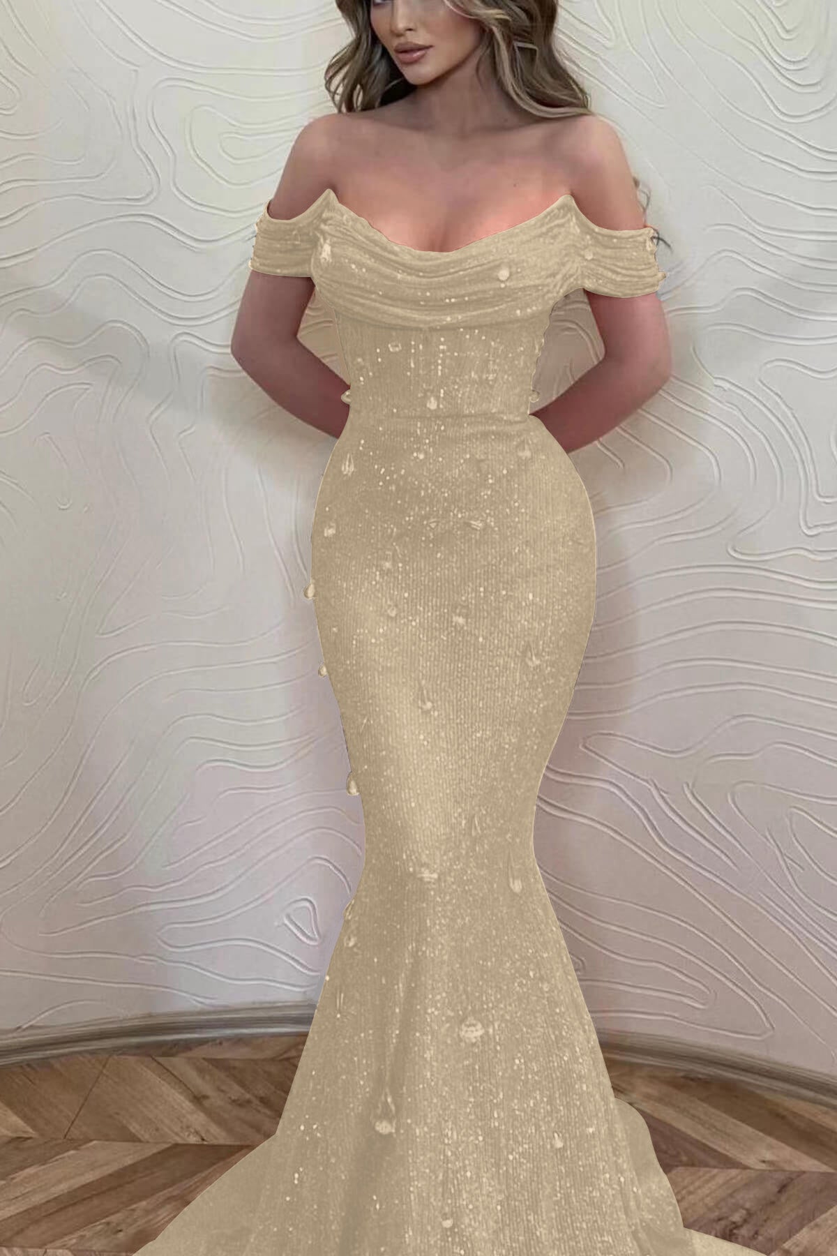 Orange Off-The-Shoulder Prom Dress With Sequins Mermaid