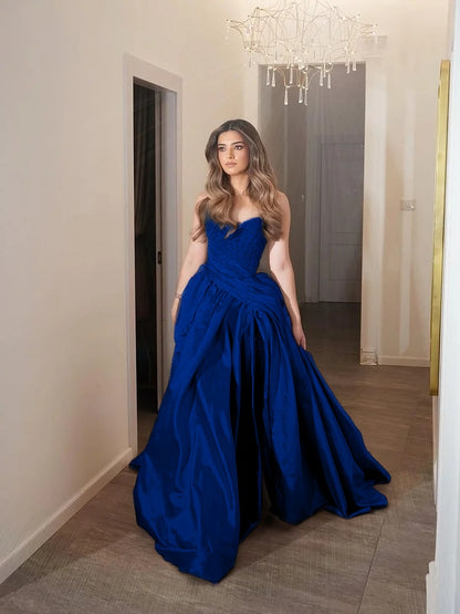 Sleeveless A-Line V-Neck Pleated Prom Dress With Beads