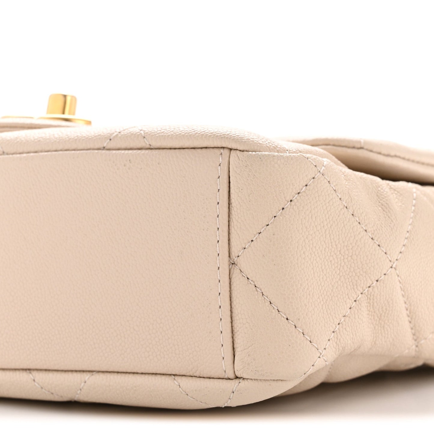 Shiny Caviar Quilted Mini Top Handle Flap Ecru