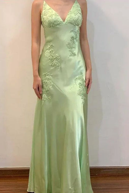 Backless V-Neck Appliques A-Line Party Prom Dress