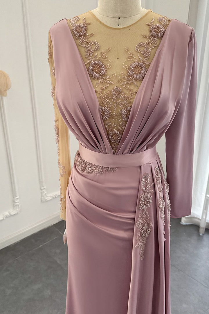 Amazing V Neck Mermaid Evening Dress Long Sleeves With Appliques