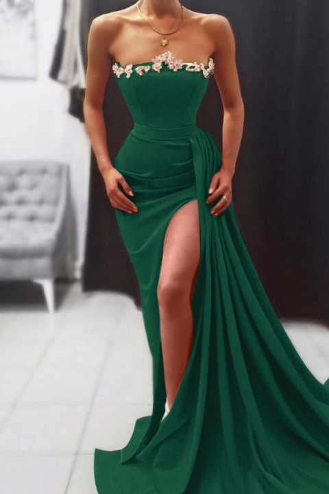 Orange Strapless Evening Dress Long Mermaid With Slit