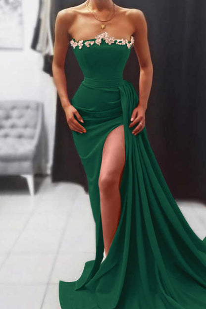 Orange Strapless Evening Dress Long Mermaid With Slit
