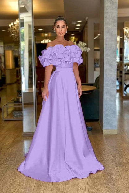 Lovely Pink Off-The-Shoulder Prom Dress With Handmade Flower