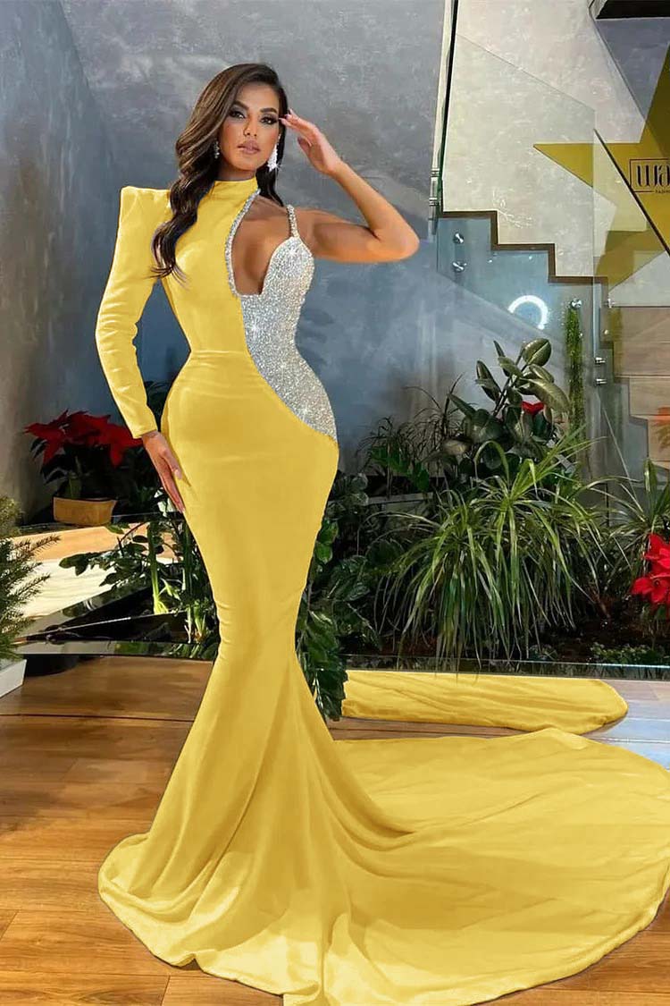 White Sequins Mermaid Prom Dress One Shoulder