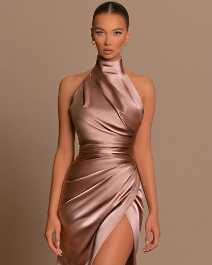 High Neck Elegant Mermaid Evening Dress With Slit