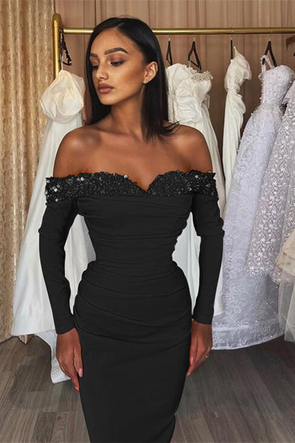 Chic Orange Off-The-Shoulder Long Sleeves Strapless Mermaid Prom Dress With Sequins