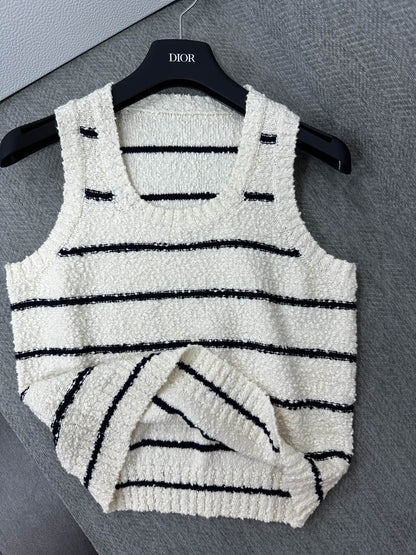 CD Marinière Twinset Striped Vest Black White Cotton Wool 345340