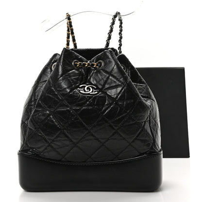 Aged Calfskin Quilted Small Gabrielle Backpack Black