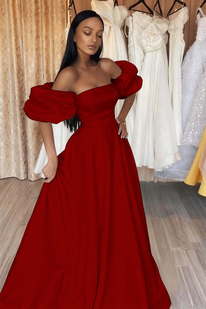 Black Off-The-Shoulder Prom Dress A Line