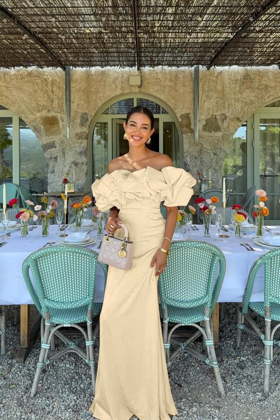 Satin Sleeveless Off-The-Shoulder Long Evening Dress With Pleated