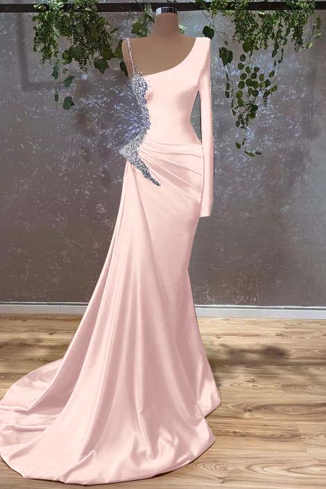 Long Sleeves Mermaid Burnt Orange Prom Dress With Beads