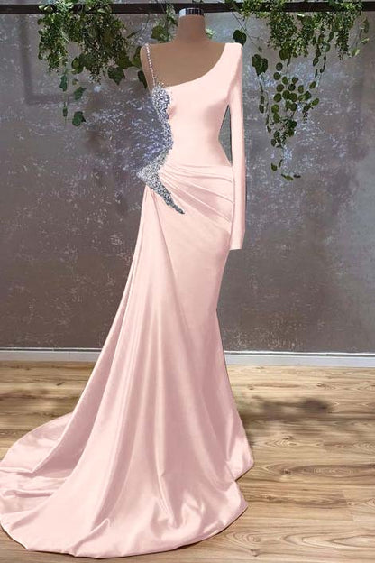 Long Sleeves Mermaid Burnt Orange Prom Dress With Beads