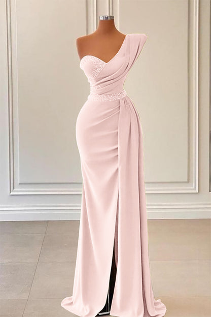 Sage Mermaid One-Shoulder Prom Dress Slit With Beadings
