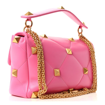 Nappa Large Roman Stud Shoulder Bag Feminine Pink