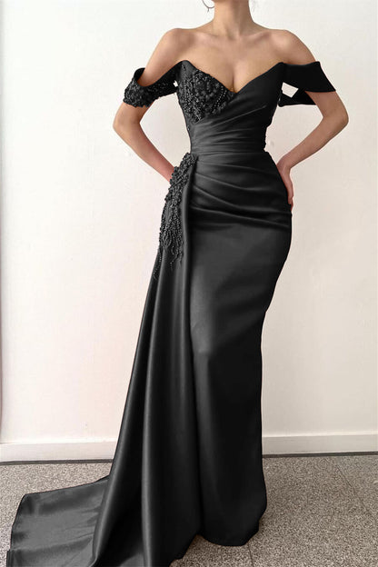 Beadings V-Neck Off-The-Shoulder Prom Dress Long With Ruffles Mermaid Red