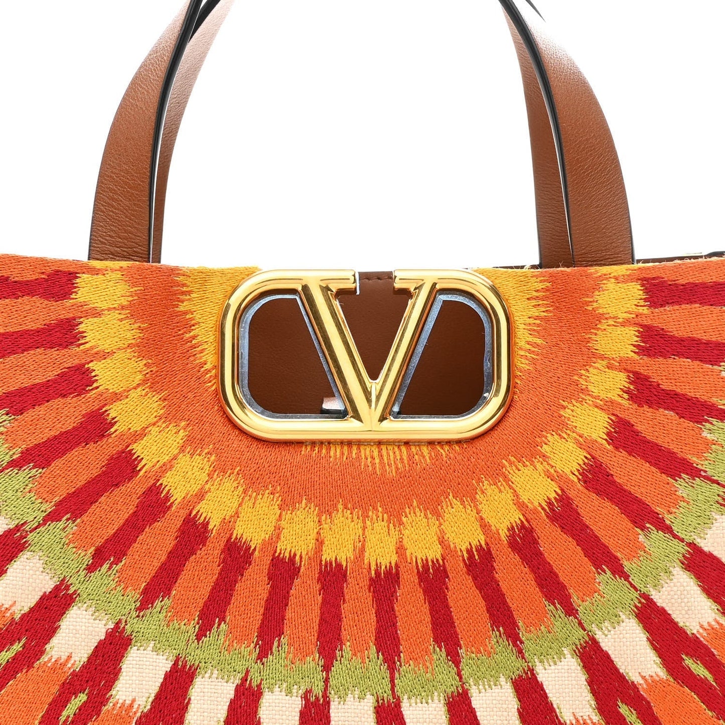 Canvas Calfskin Embroidered Small Vlogo Signature Bag Multicolor Saddle Brown