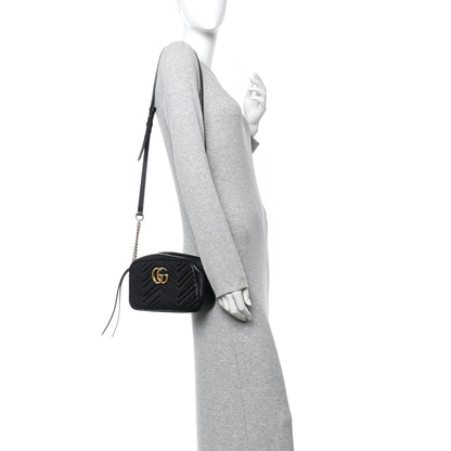 Calfskin Matelasse Small GG Marmont Chain Shoulder Bag Black
