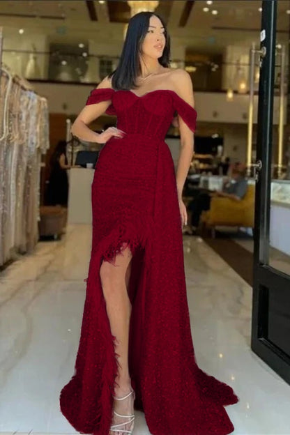 Sweetheart Long Mermaid Evening Dress With Feathers