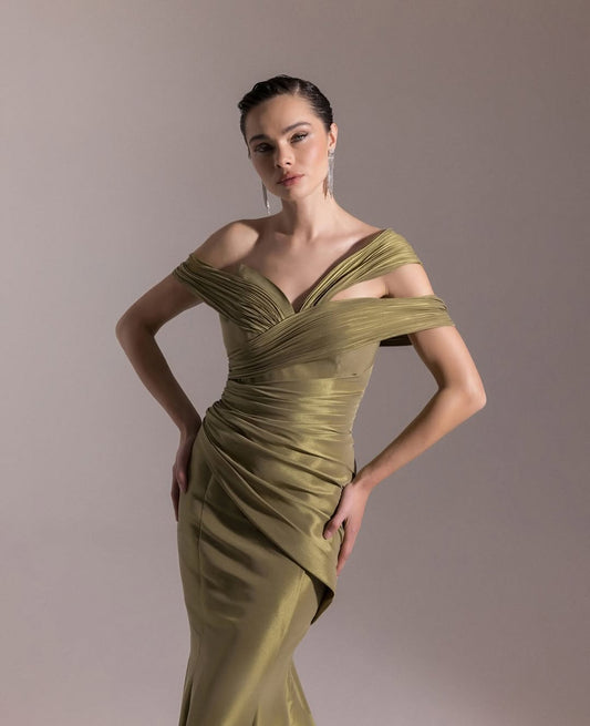 Sleeveless Mermaid Sweetheart Off Shoulder Prom Dress With Pleated