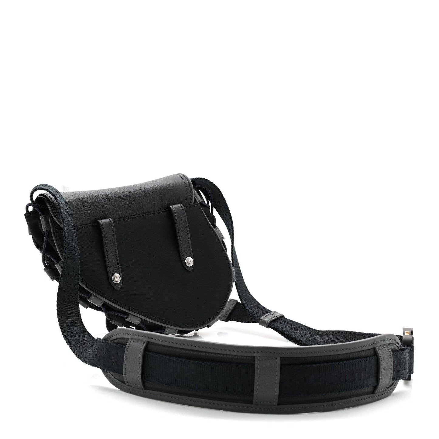 X SACAI Grained Calfskin Technical Fabric Mens Saddle Bag Black
