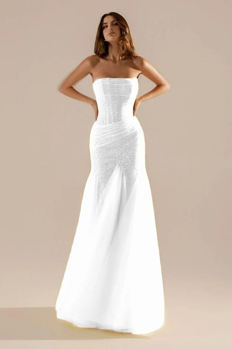 Sleeveless Strapless Square Prom Dress With Sequins