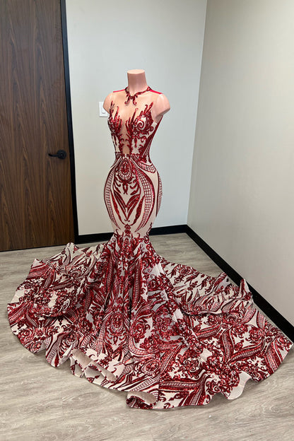 Laser Light Crew Neck Mermaid Prom Dress Sleeveless Court